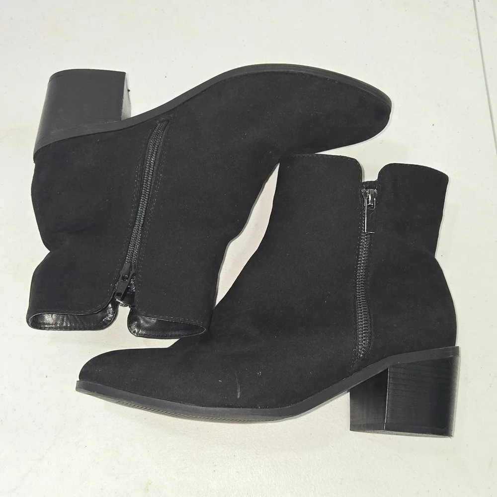 Evans Black Faux Suede Ankle Boots Extra Wide Fit Size 10 Jean  Block Heel